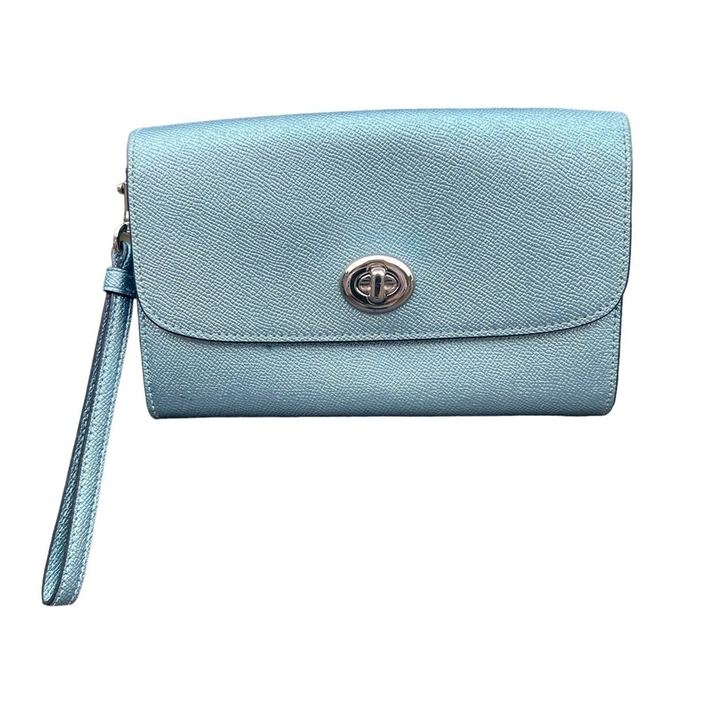 COACH Metallic Blue Leather Wristlet